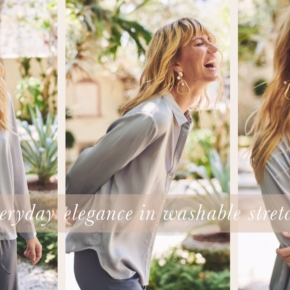 Two blouses by Nouvelle Palm Beach Silk Button Down Tunic Spring Pink & Blue - Picture 2 of 6